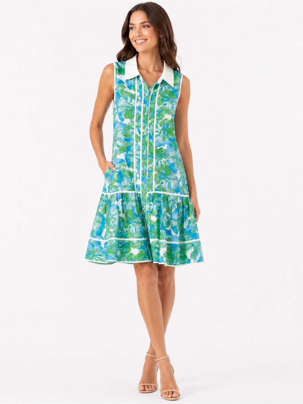 🌺 Entro Floral Sleeveless Button-Front Dress